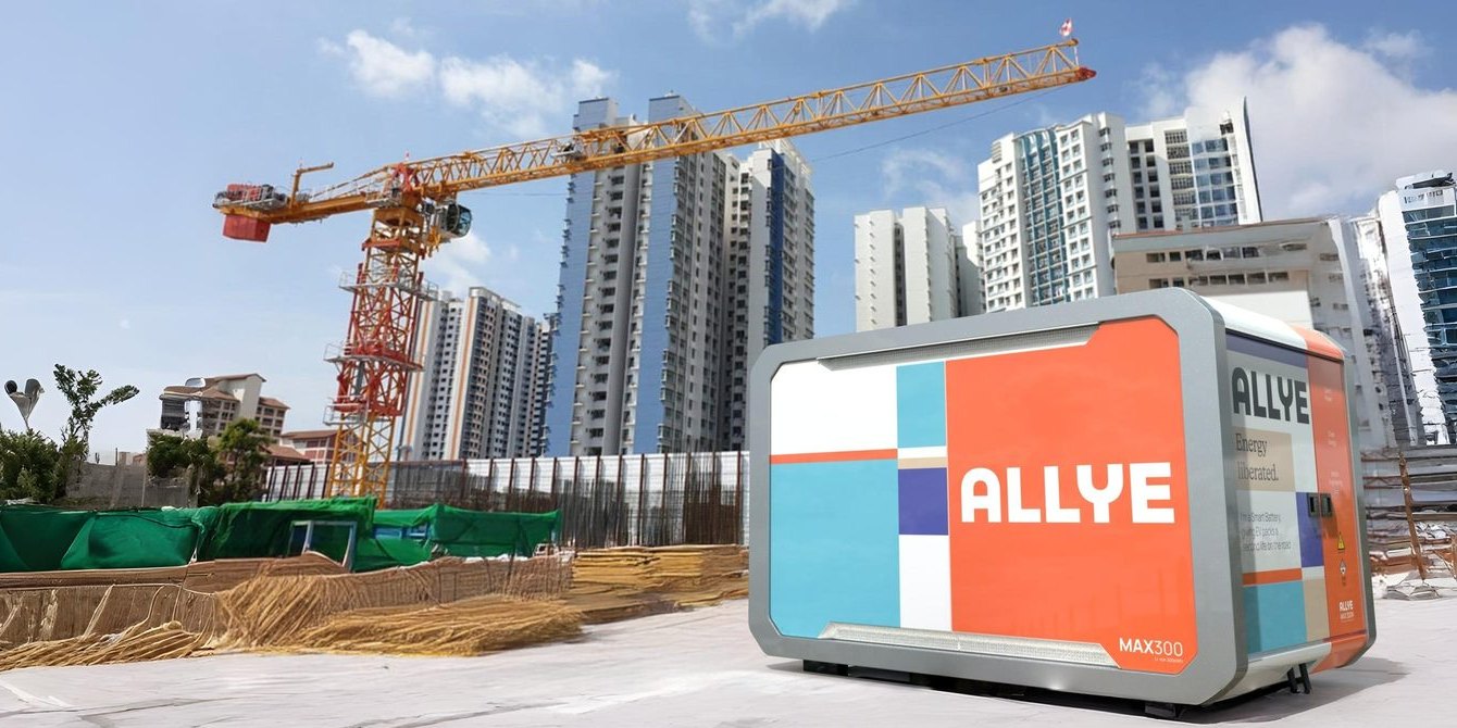 An Allye MAX300 on a construction site beside a tower crane