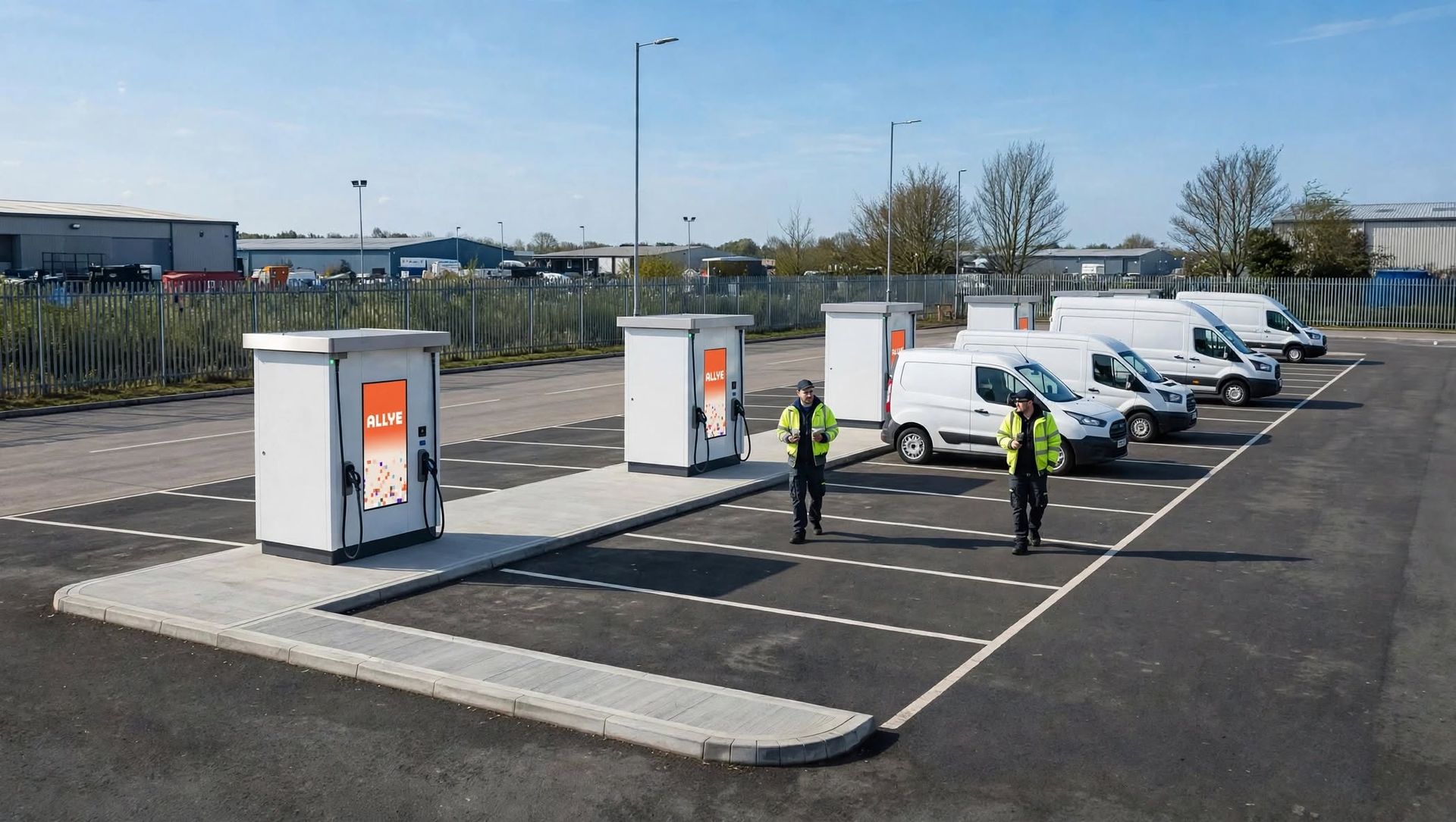 Allye MEV chargers in a van depot