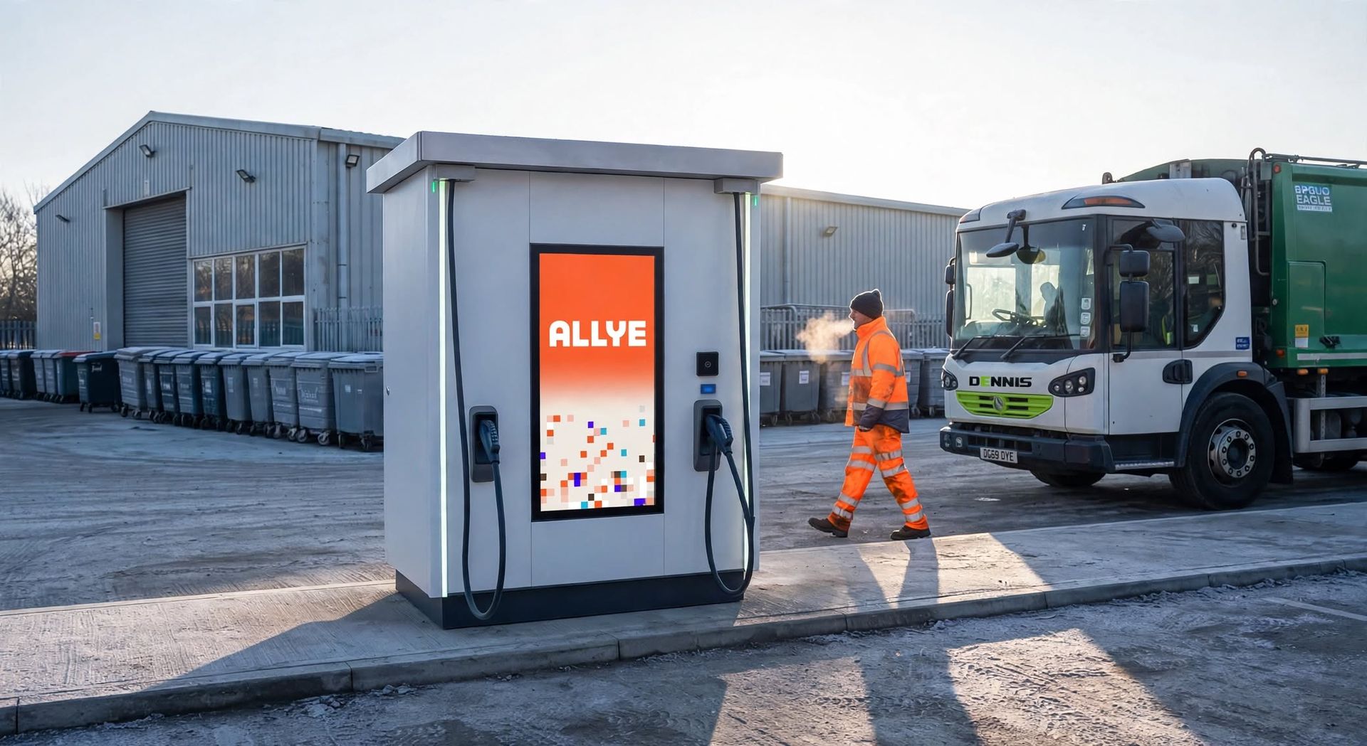 An Allye MEV at a council depot with a refuse vehicle